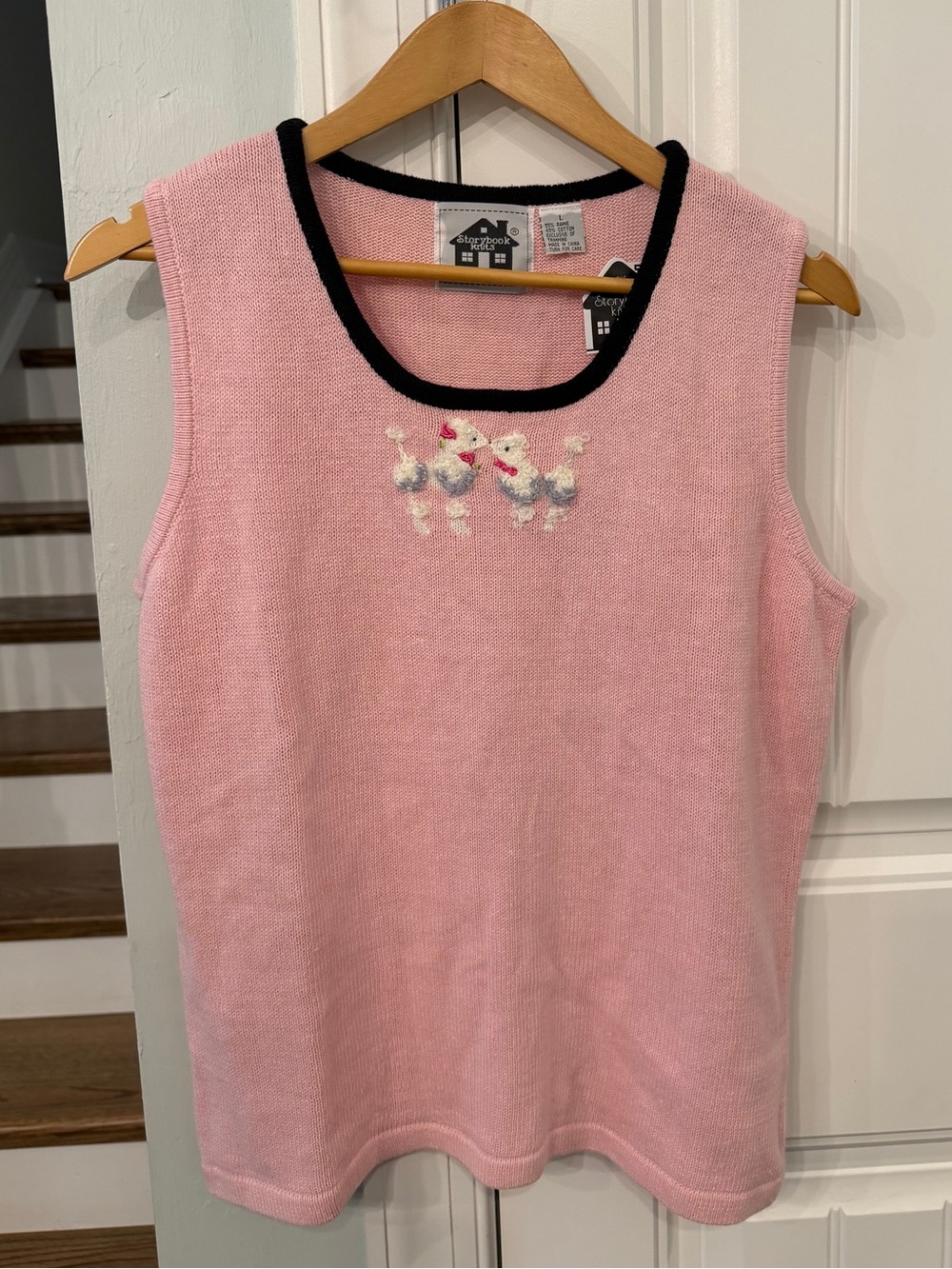 NWT Storybook Knits Pink Poodle Sweater Vest Women’s L Vintage Ramie Cotton